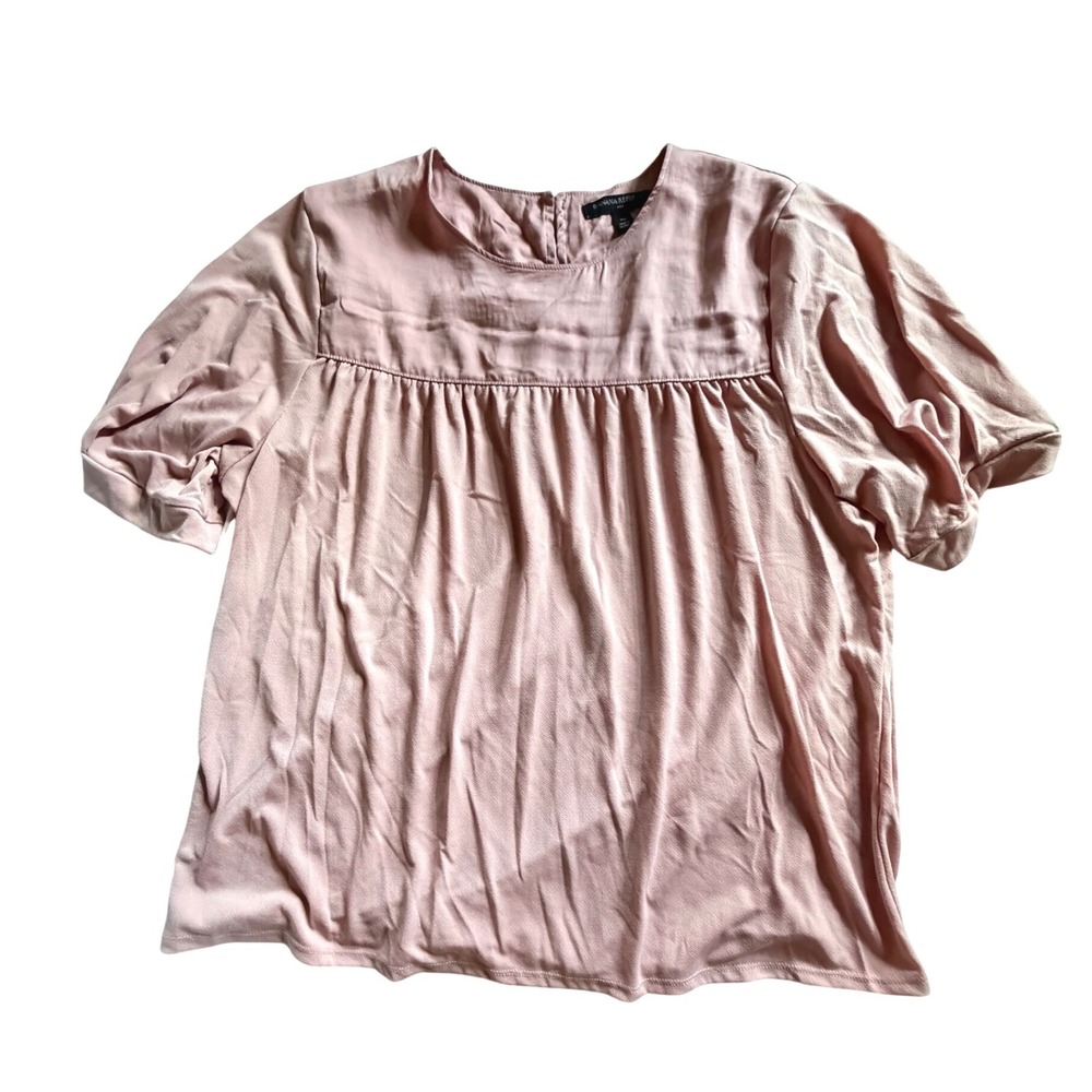 Banana Republic Womens Pink Short Puff Sleeve Gathered Babydoll Blouse Top M
